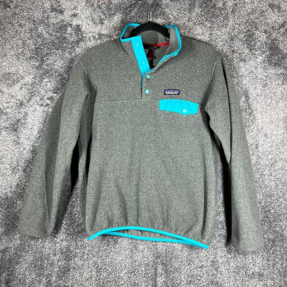 Patagonia Synchilla Sweatshirt Womens Small Gray Blue Snap T Fleece Pullover - Picture 1 of 8
